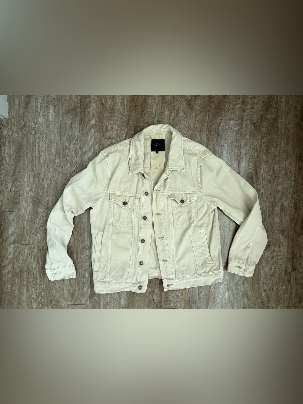 7 For All Mankind Men's Khaki Denim Trucker Jacket Medium Button Front